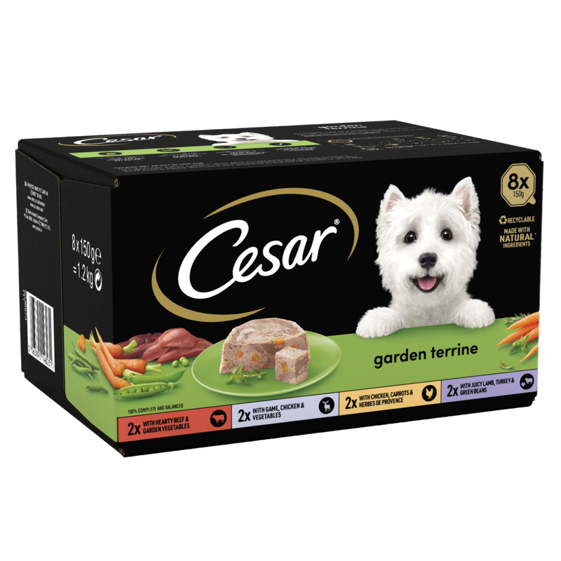 Cesar Classics Terrine Dog Food Trays Mixed in Loaf, 8 x 150g