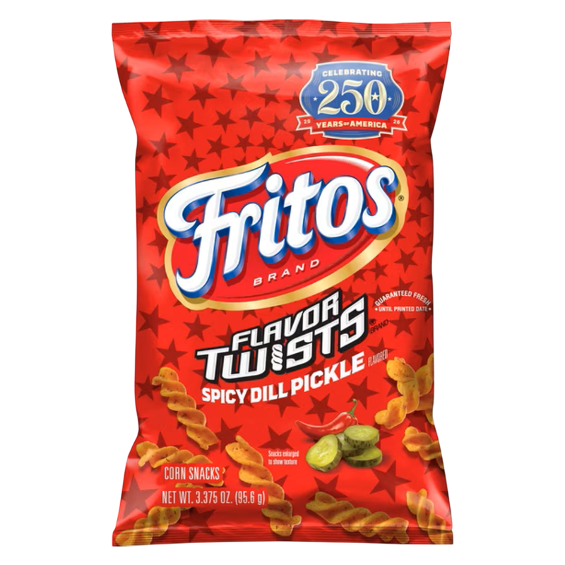 Botanas de maíz Fritos Flavor Twists, sabor Spicy Dill Pickle, 3.375 oz