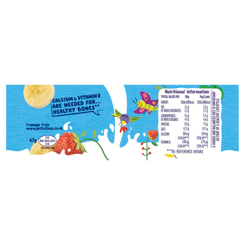 Petits Filous No Added Sugar Strawberry & Banana Fromage Frais, 6 x 47g