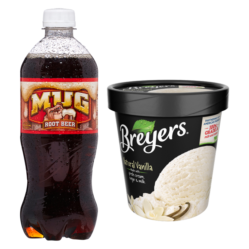 Mug Root Beer 20oz Btl & Breyers Natural Vanilla Ice Cream Pint 