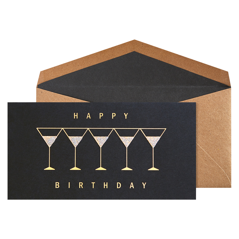 NIQUEA.D "Row of Martinis on Black" Birthday Card 5x7"