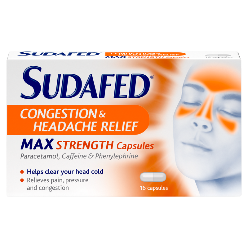 Sudafed Congestion & Headache Relief Max Strength Capsules, 16pcs