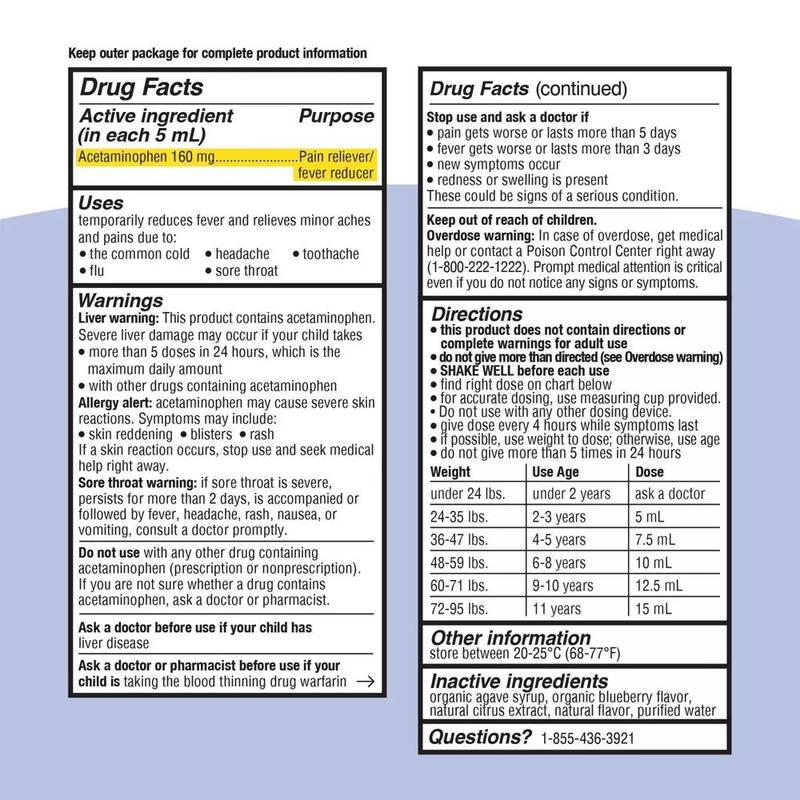 Genexa Kids' Acetaminophen Pain and Fever, Blueberry Liquid, 4oz