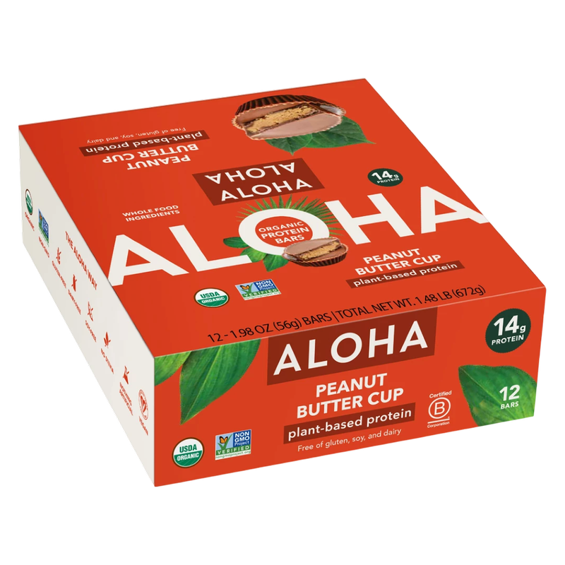 ALOHA, Plant Based Protein Bar, Peanut Butter Cup Case 12 ct