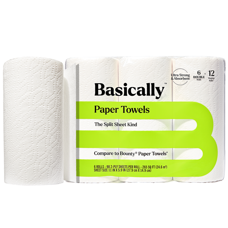 Basically 6ct Split Sheet Paper Towels Double Roll
