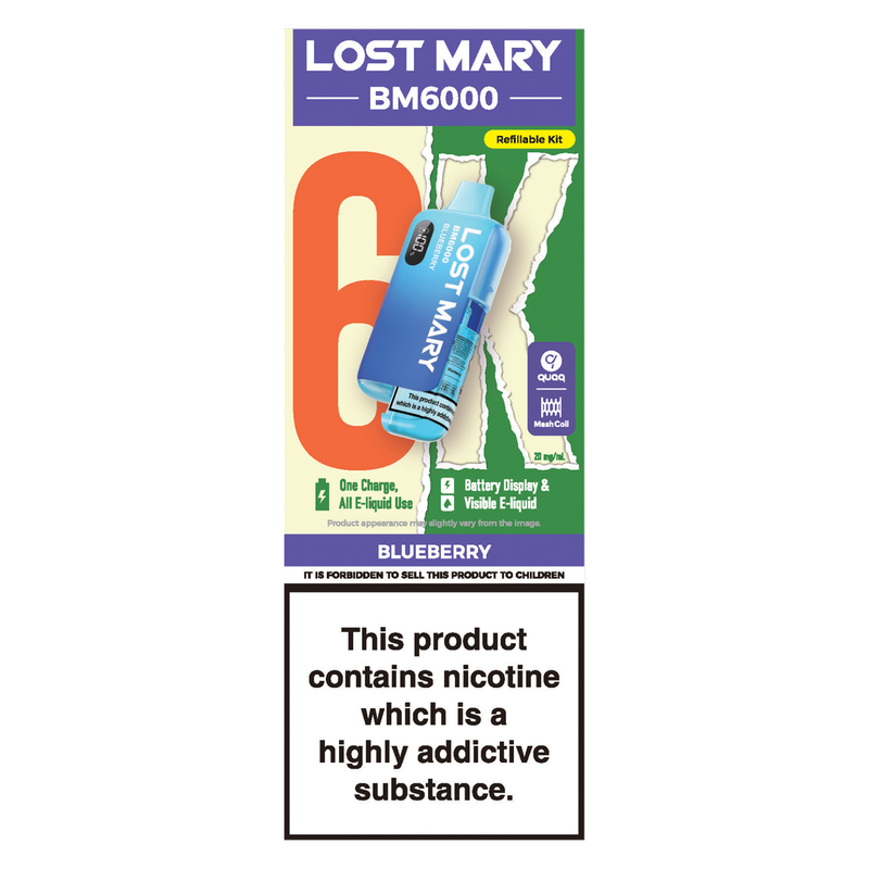 Lost Mary BM600 Refillable Kit Blueberry 20mg, 1pcs
