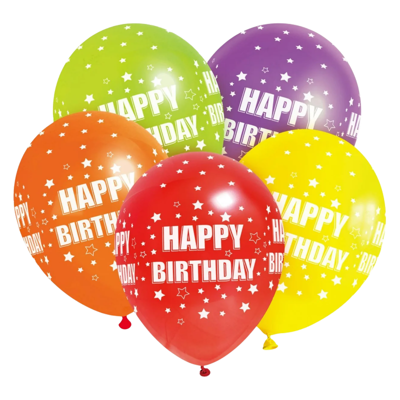 Nutmeg Multi-Colored Happy Birthday Latex Balloons, 10pcs