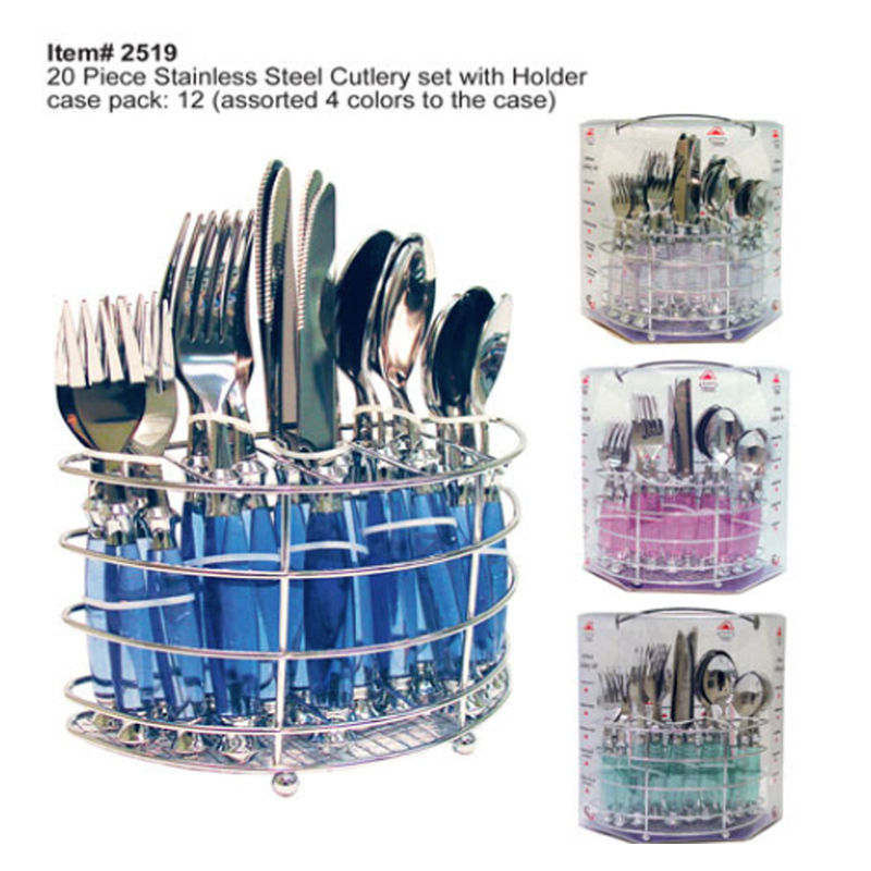 Euro-Home Flatware set with Caddy Assorted Colors 20ct