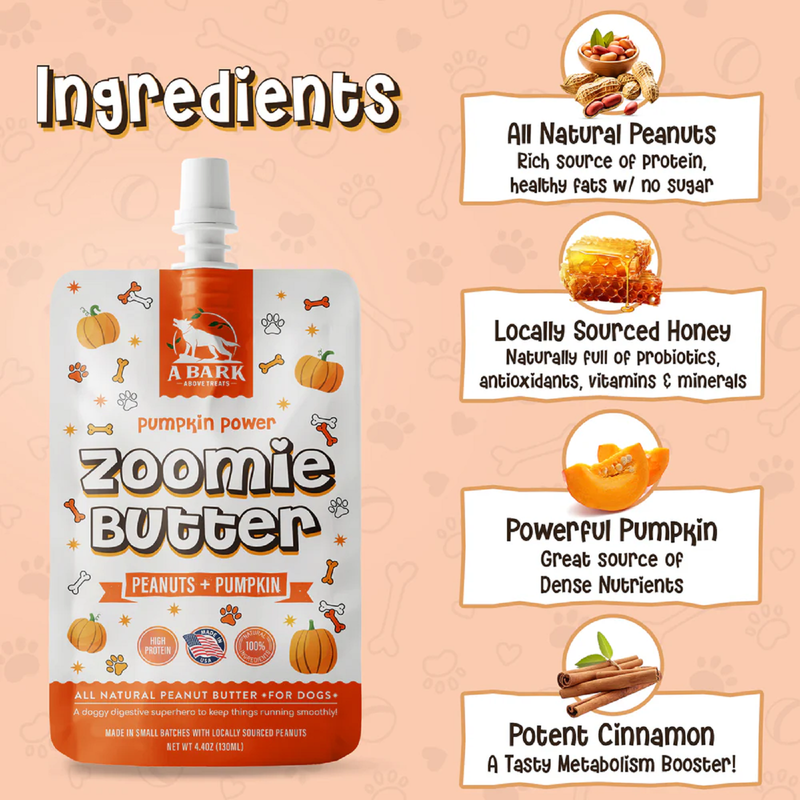 Zoomie Butter Pumpkin Power 100% All Nautral Dog Peanut Butter