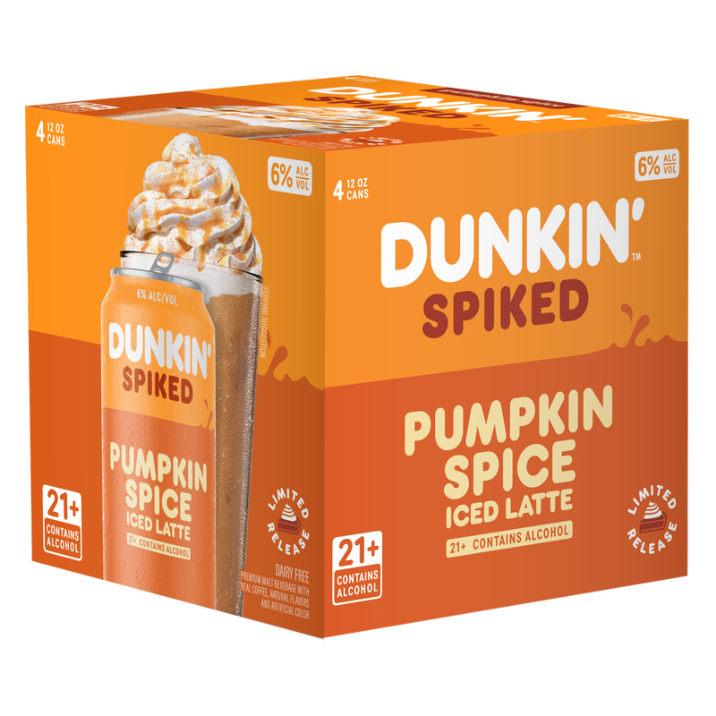 Dunkin Spiked Pumpkin Spice Iced Latte 4pk 12oz Can 6% ABV