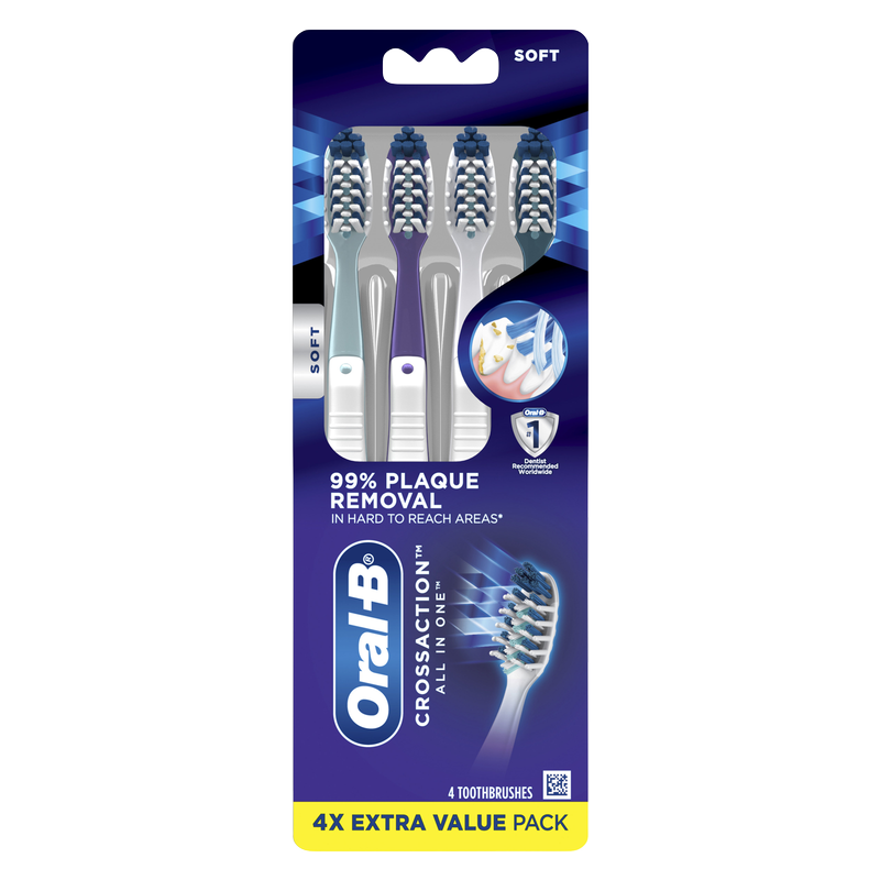 Oral-B CrossAction All In One Toothbrushes Deep Plaque Removal 4 Ct