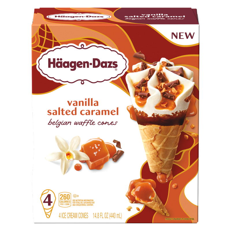 Haagen-Dazs Vanilla Salted Caramel Belgian Waffle Ice Cream Cone, 4 Count