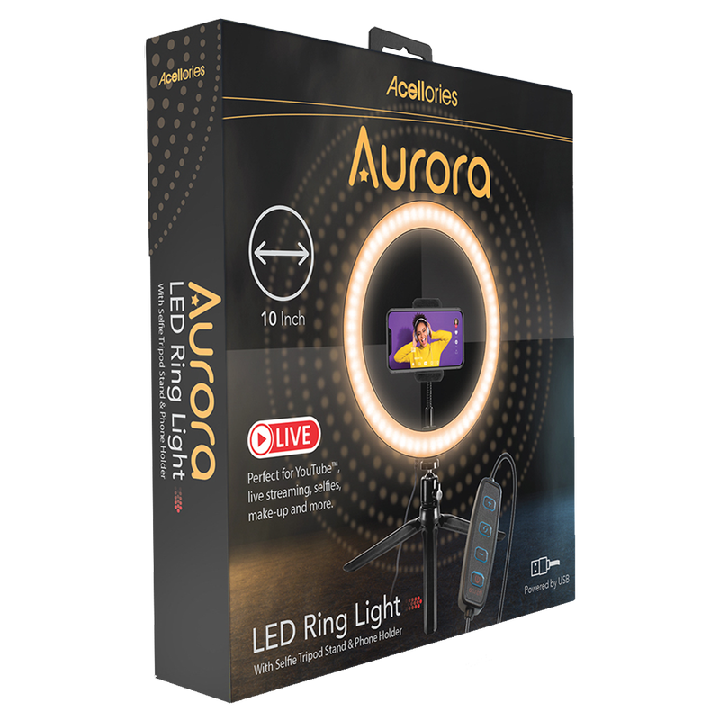 LED Aurora Ring Light Black 10in