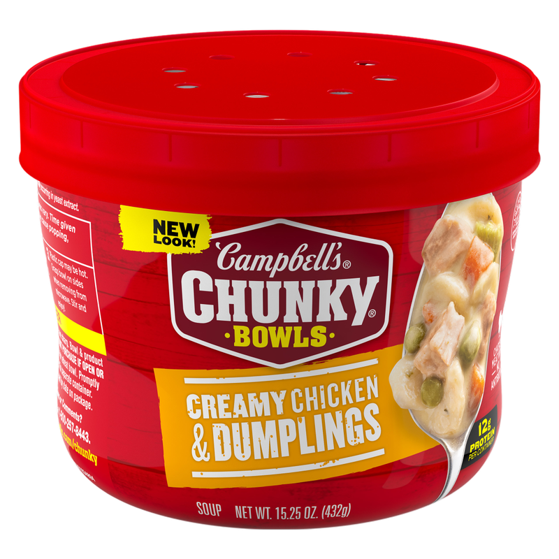 Campbell’s® Chunky® Soup, Creamy Chicken and Dumplings Soup, 15.25 oz Microwavable Bowl