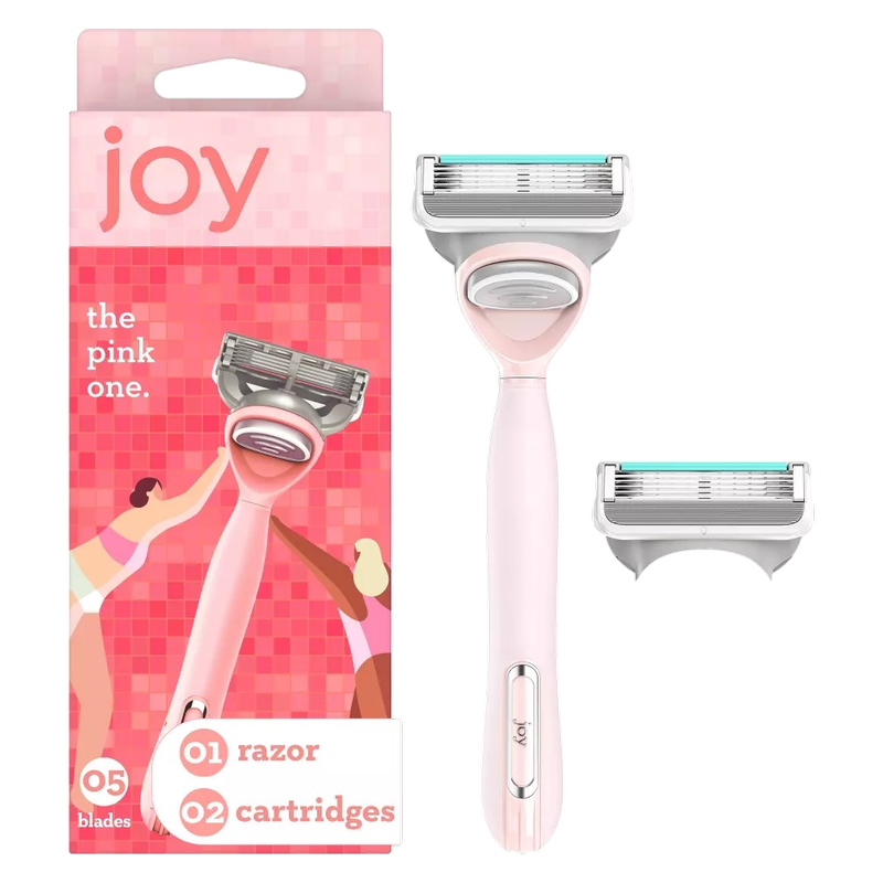 joy Pink Razor Shave Kit, 1 Handle + 2 Razor Blade Refills