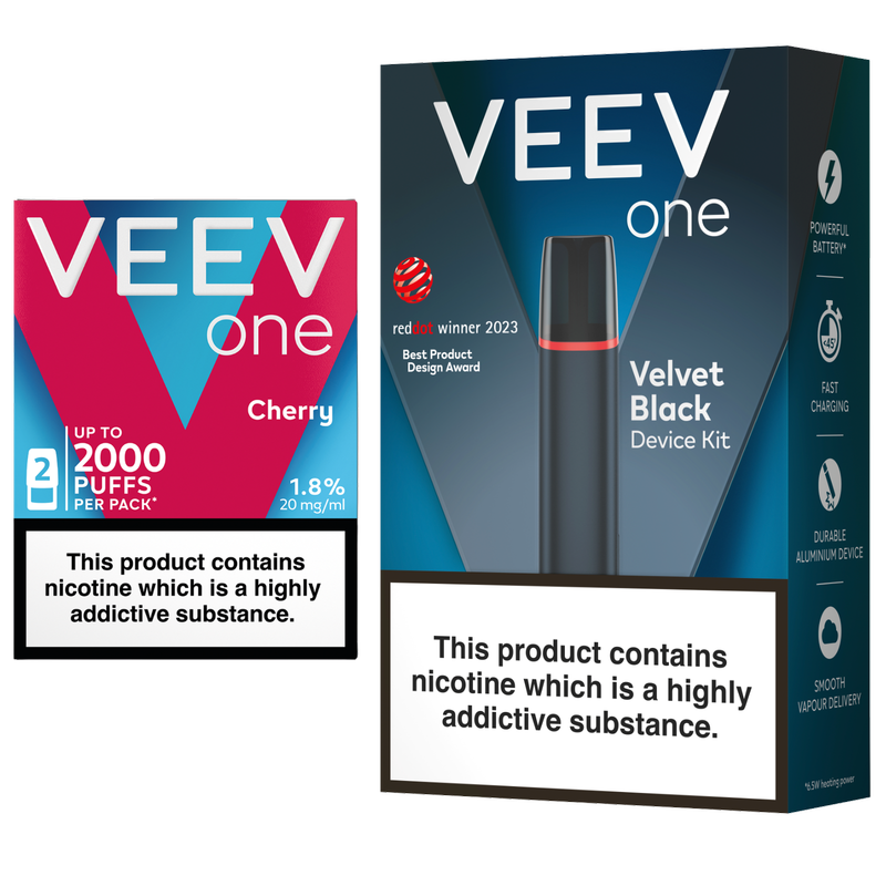 VEEV One Velvet Black kit & Cherry pods