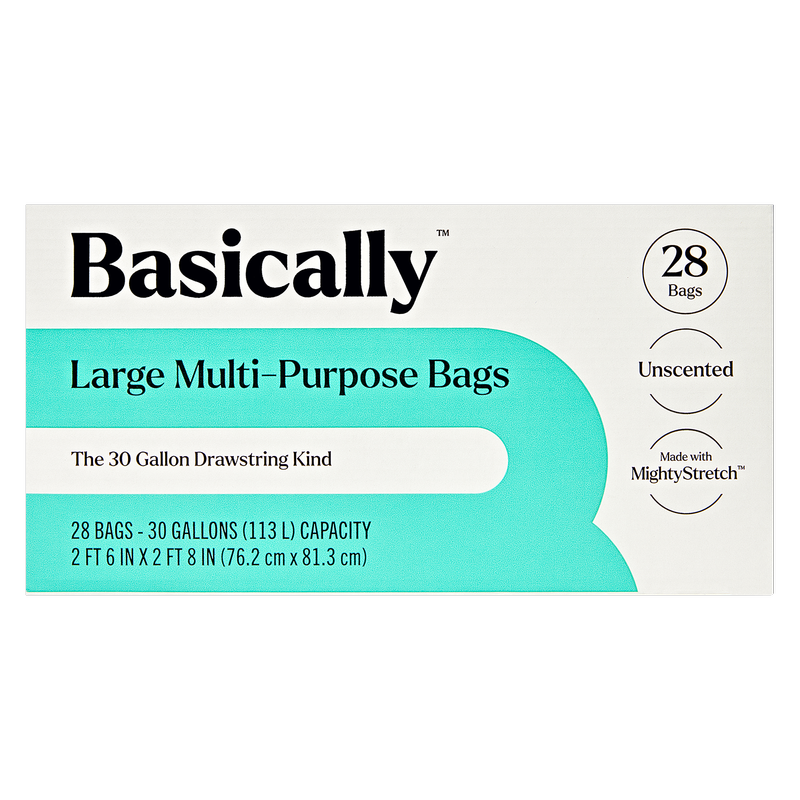 Basically 28ct MightyStretch 30 Gallon Multi-Purpose Bags