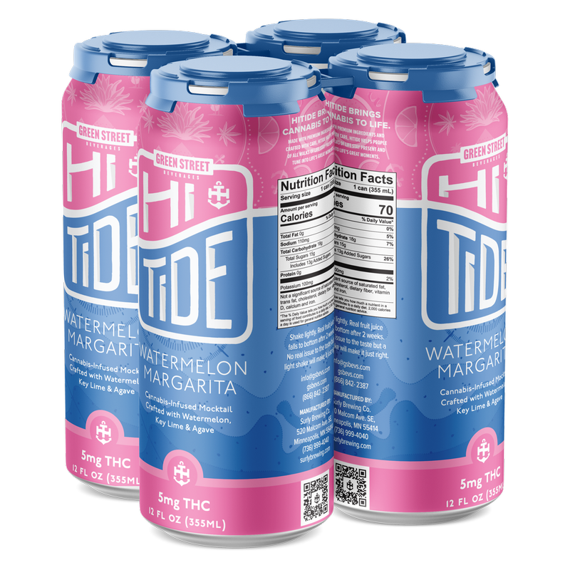 HiTide 5mg THC Watermelon Margarita 4pk 12oz Can