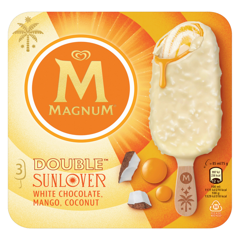 Magnum Sunlover White Chocolate, Coconut & Mango, 3 x 85ml