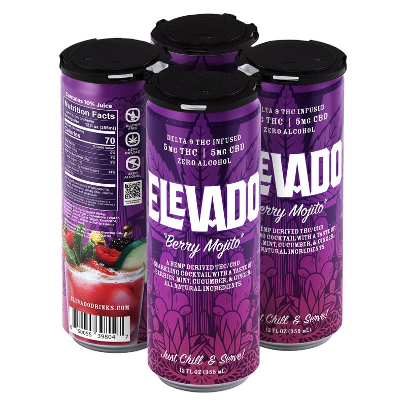 Elevado THC 5mg Berry Mojito Cocktail 4pk 12oz Can