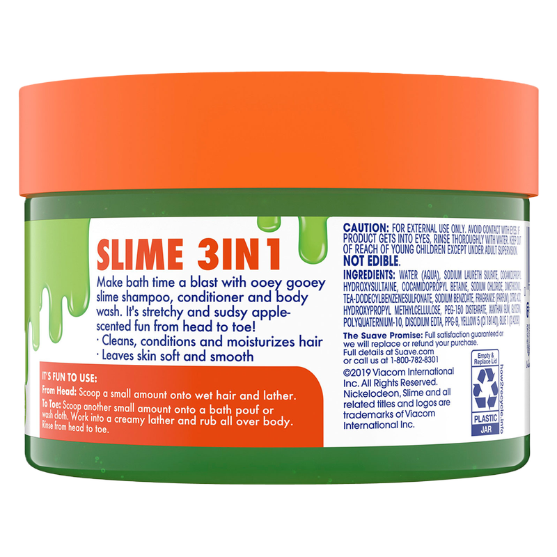 Suave Kids Nickelodeon Slime 3-in-1 Green Apple Shampoo, Conditioner, & Body Wash 10oz