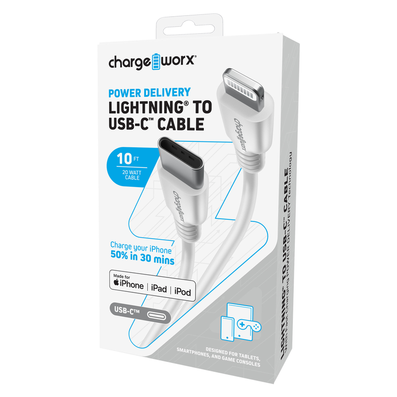 Lightning To USB C Cable 10 Ft, Long Phone Charger and Sync Cable - White,  Long phone charging cord 10FT X2 