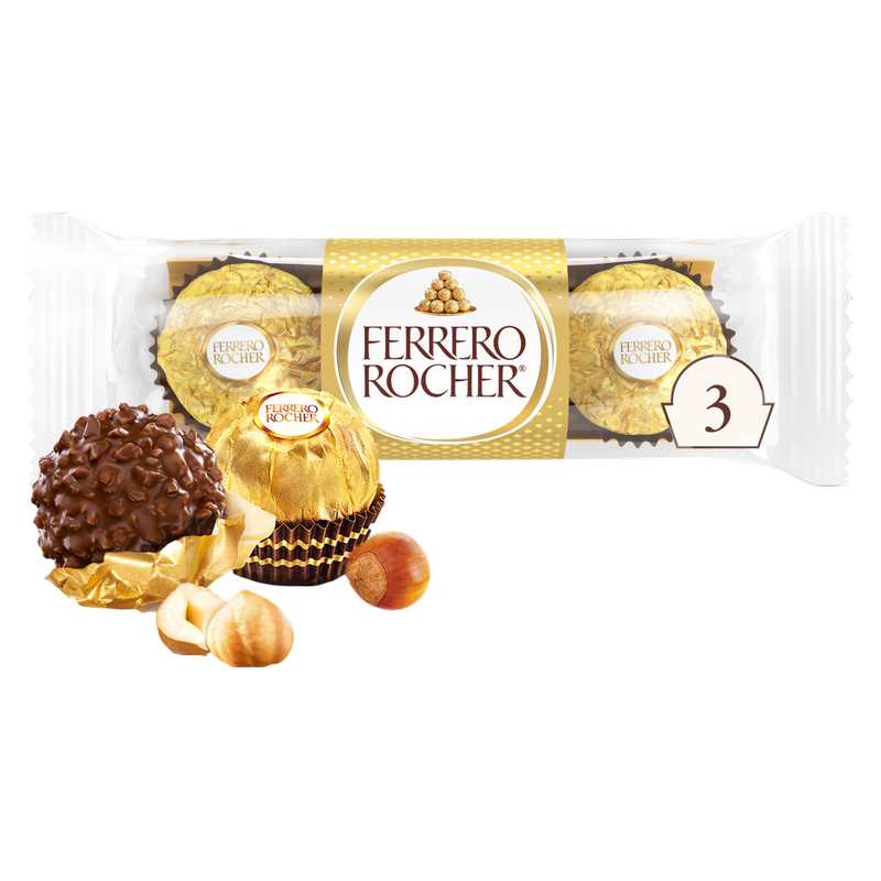 Ferrero Rocher Premium Gourmet Milk Chocolate Hazelnut, Individually Wrapped Candy for Gifting, 3 Count, 1.3 oz