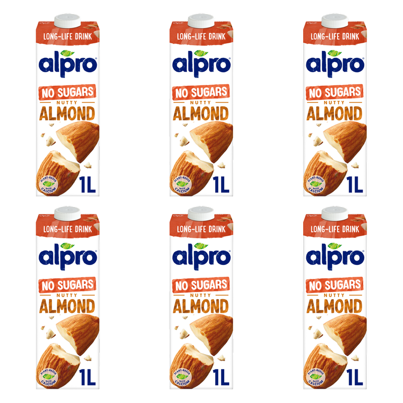 Alpro Almond No Sugars Roasted Long Life Drink, 6 x 1L