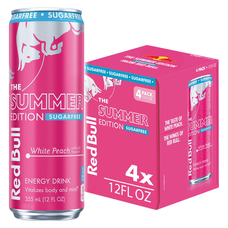 Red Bull Sugar Free White Peach The Summer Edition Energy Drink 4pk 12oz Can