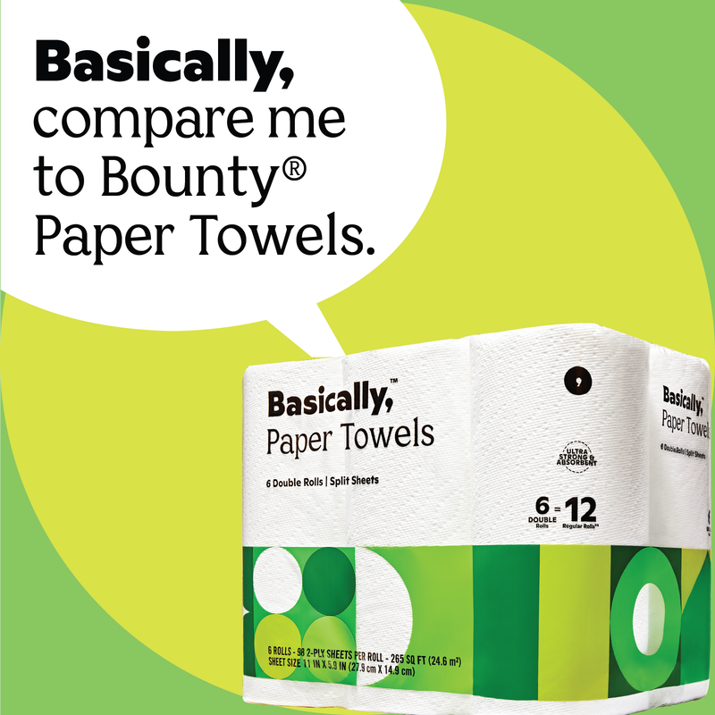 Basically, 6ct Split Sheet Paper Towels Double Roll