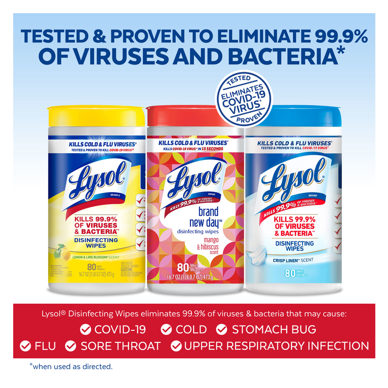 Lysol Disinfectant Wipes 3 Pack 80 Ct Lemon & Lime Blossom, Crisp Linen, and Mango & Hibiscus Scents