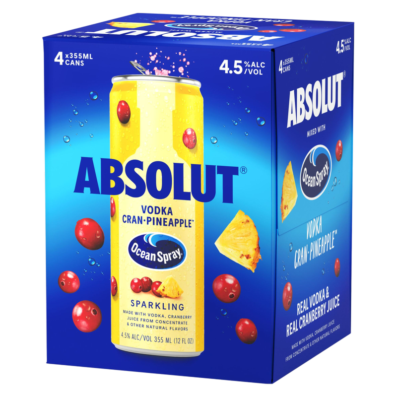 Absolut Cranberry Pineapple Vodka Soda 4pk 5.0% ABV