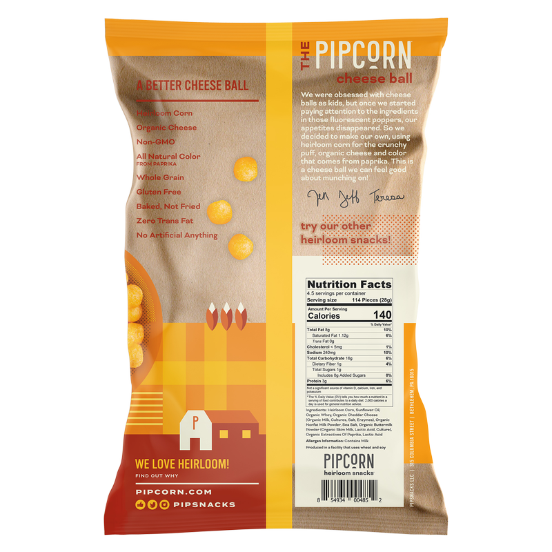 Pipcorn Heirloom Cheddar Cheese Balls 4.5oz