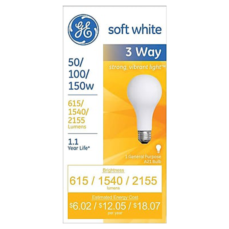 GE Soft White Light Bulb 3 Way 50/100/150 Watt
