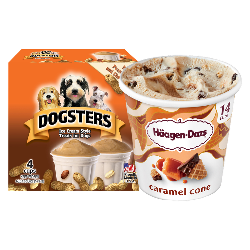 Haagen-Dazs Caramel Cone Ice Cream Pint/Dogsters Pet Ice Cream Bundle