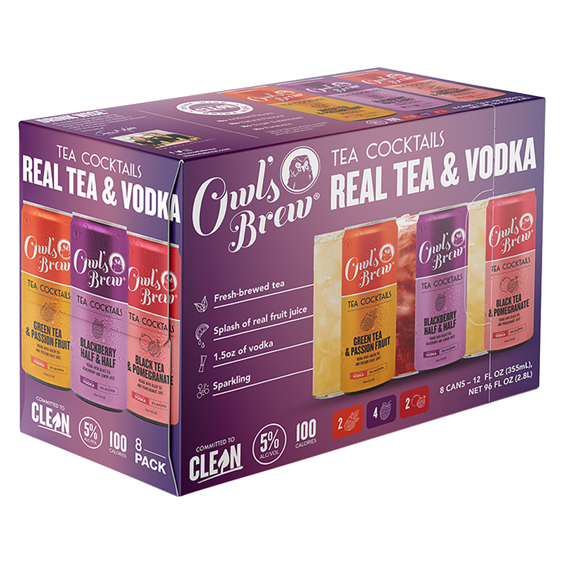 Owl's Brew Tea Cocktails Real Tea & Vodka 8pk 12oz Can 5% ABV