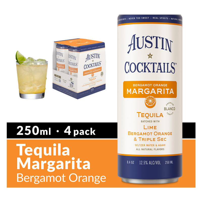 Austin Cocktail Bergamot Orange Sparkling Margarita 4pk 250ml Can 12.5% ABV