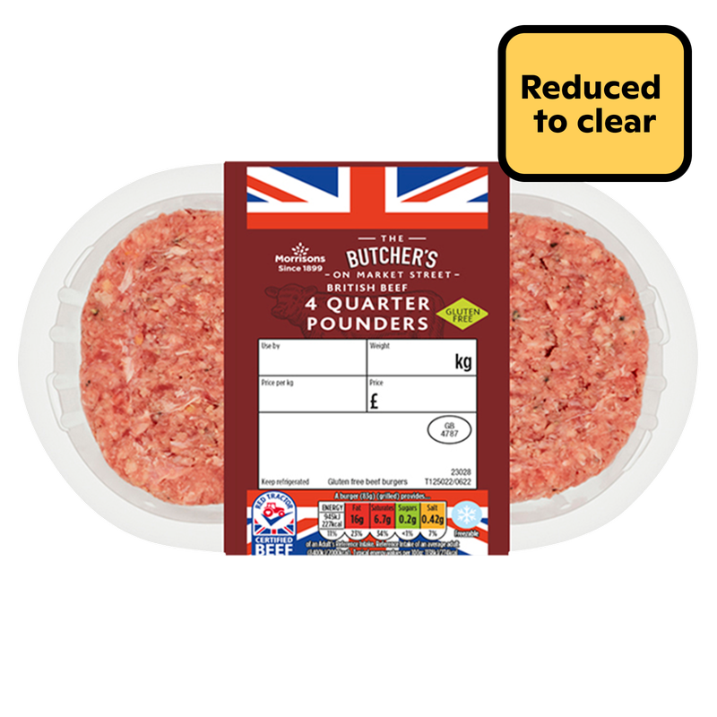 Reduced - Morrisons 4 British Beef Quarter Pounders, 454g