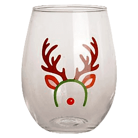 Gibson Holiday Stemless Wine Glass - Reindeer 18oz