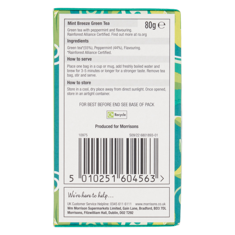 Morrisons 40 Mint Breeze Green Tea Bags, 80g