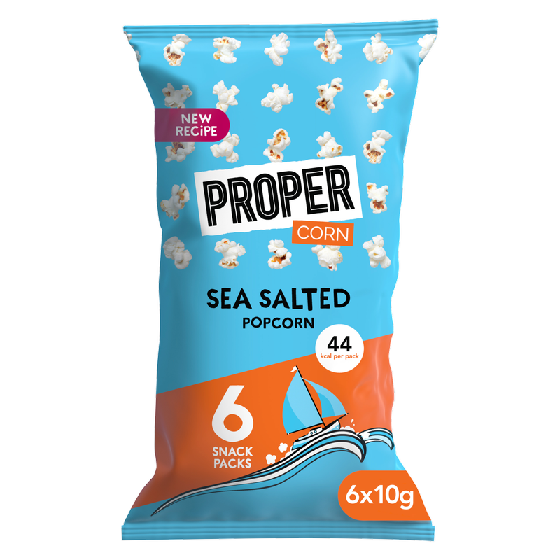 Propercorn Lightly Sea Salted Popcorn, 6 x 10g