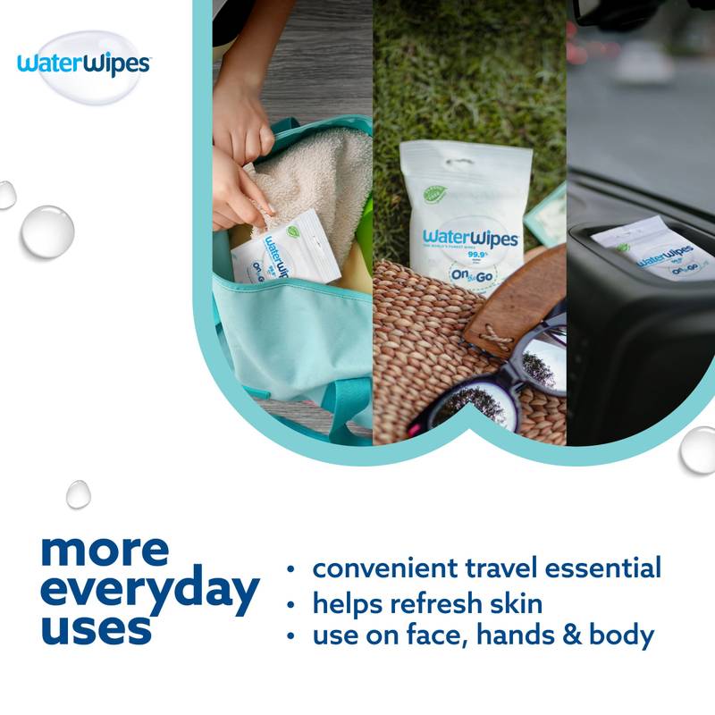 WaterWipes Sensitive+ On The Go Wipes, 3-In-1 Cleans, Cares, Protects, 99.9% Water, Unscented & Hypoallergenic Wet Wipes, 28 Count (1 Pack)