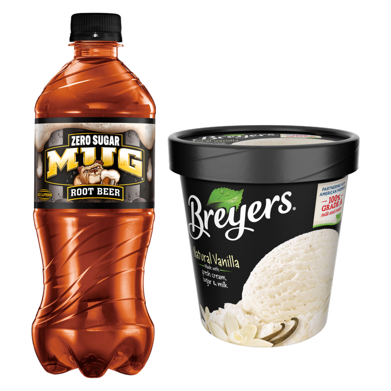 Mug Zero Sugar Soda Root Beer 20oz & Breyers Natural Vanilla Ice Cream Pint