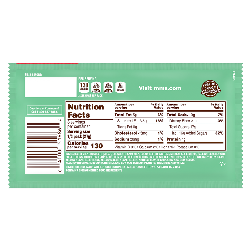 M&M's Mint Chocolate Candies for the Holidays 2.83oz