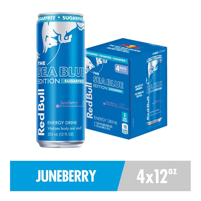 Red Bull Sugar Free Energy Drink The Sea Blue Edition Juneberry 4pk 12oz Can