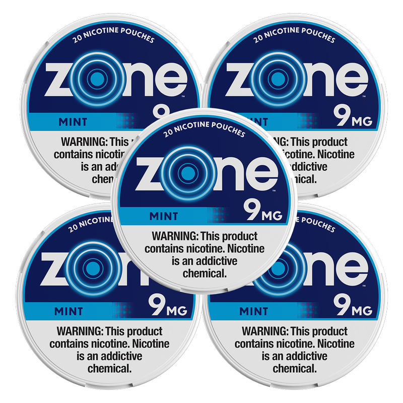 5 Pack ZONE Nicotine Pouches Mint 9mg Tin
