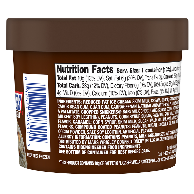 Snickers Vanilla Flavored Reduced Fat Ice Cream Cup 6oz