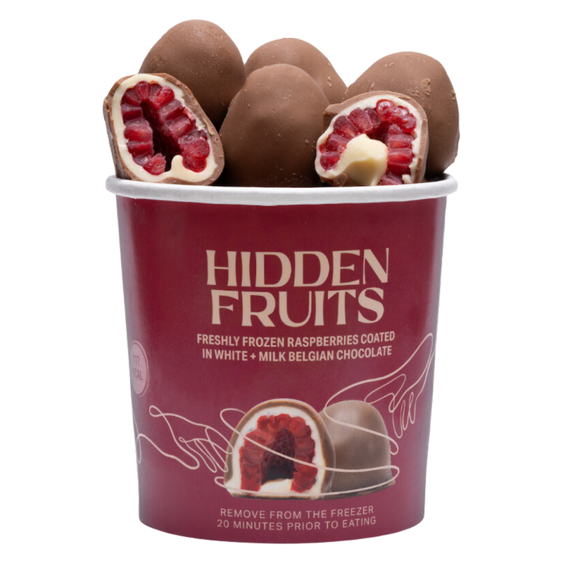Hidden Fruits White & Milk Belgian Chocolate Coated Raspberries, 150g