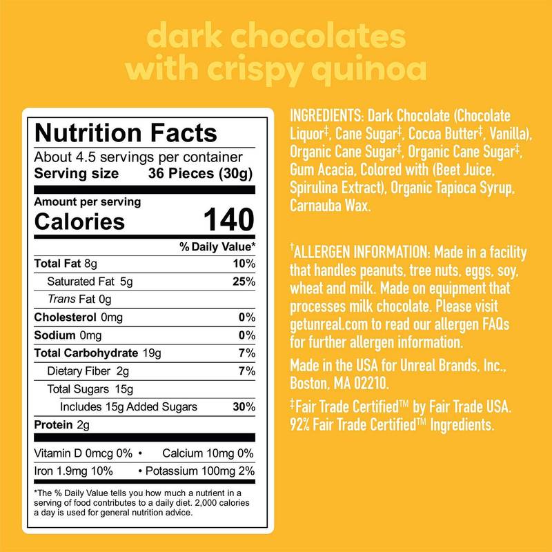 Unreal Crispy Quinoa Chocolate Gems Dark Chocolate, 5oz