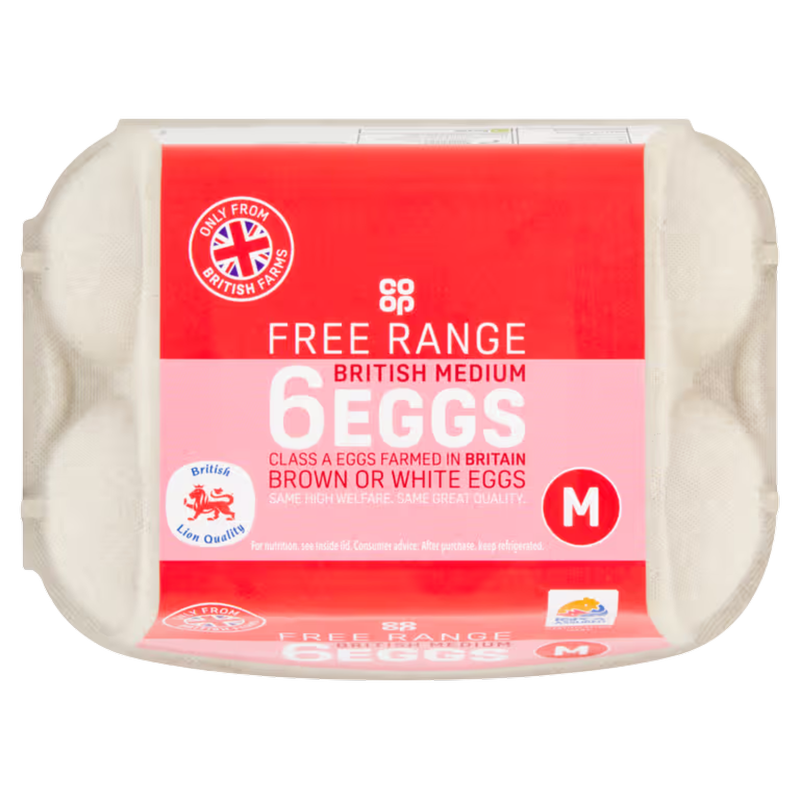 Co-op British Medium Free Range Eggs, 6pcs